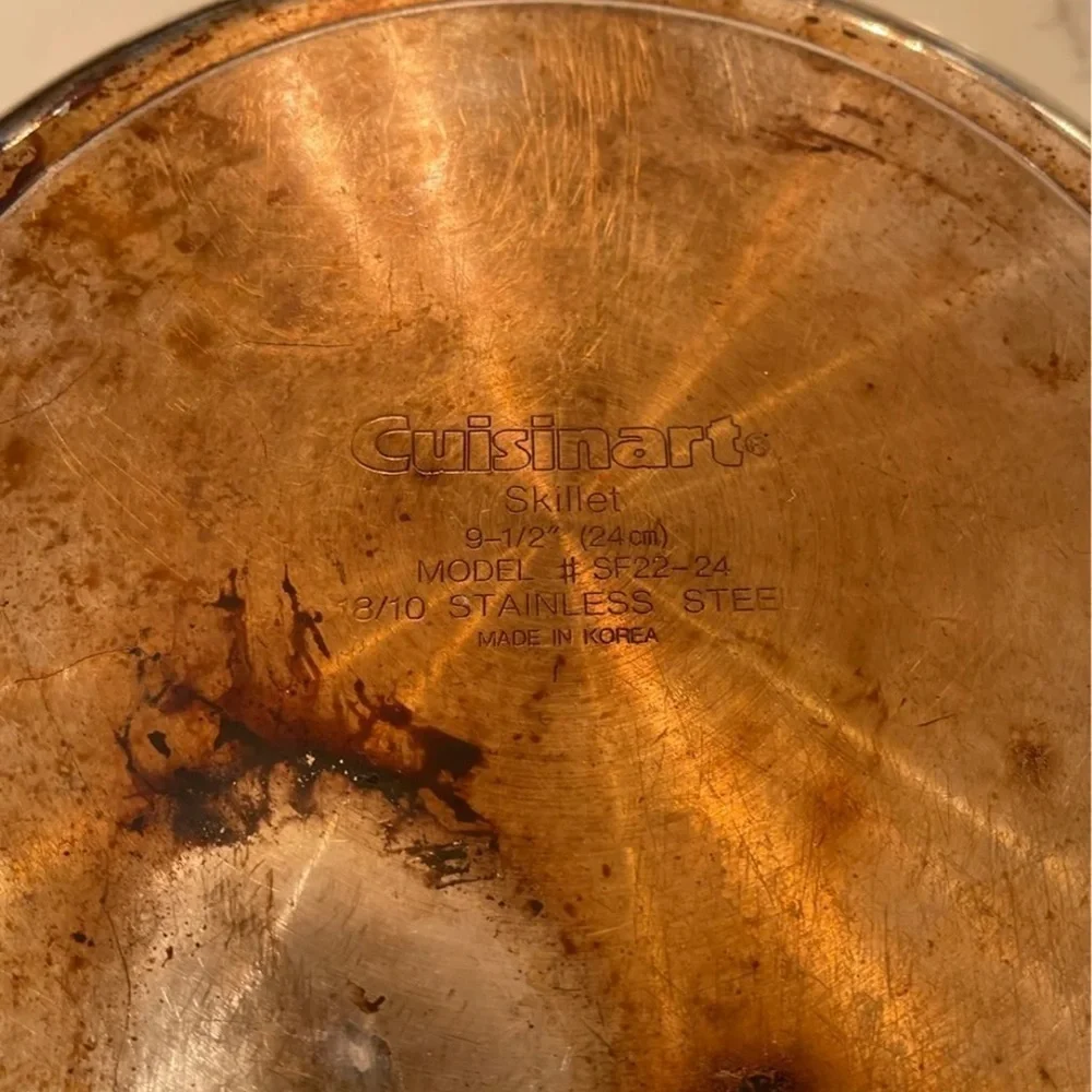 3 pre-loved sauté pans (calphalon and Cuisinart)